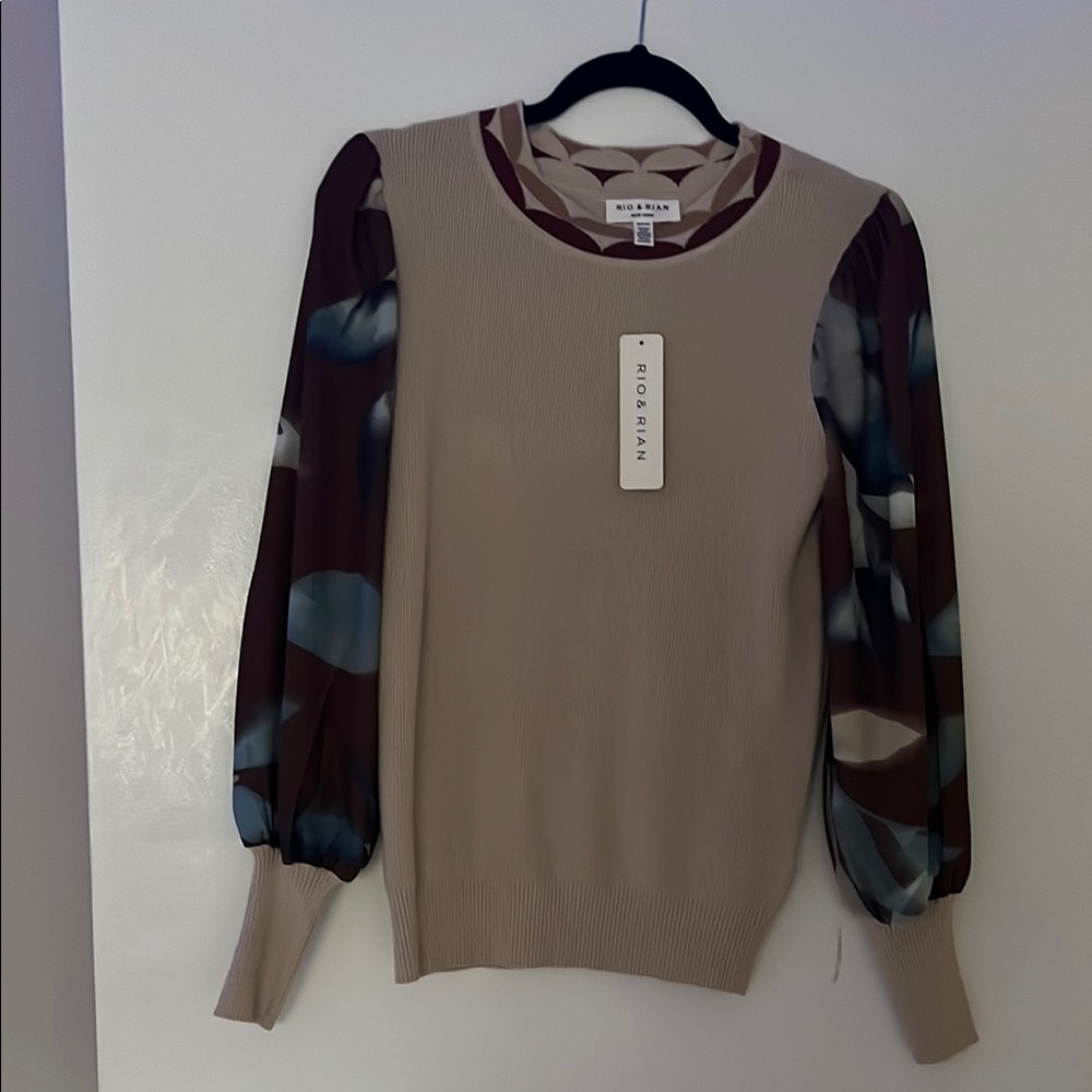 Ribkoff Beige Sweater with Patterned Sleeves